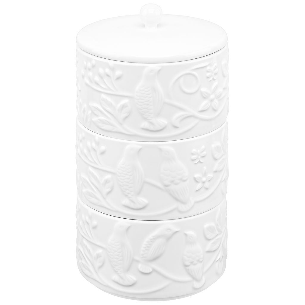 Банка д/хранения 3-х секционная 400 мл 11,5*11,5*20 см "Птички на ветке" + крышка