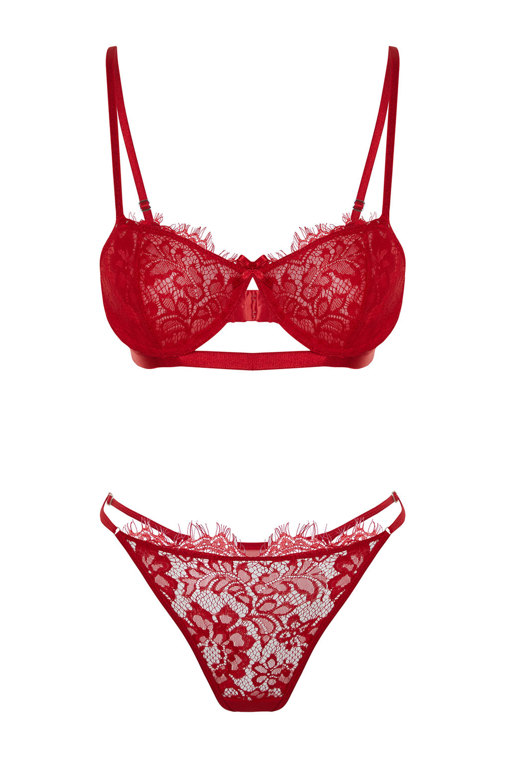 TRENDYOLMILLA K?rm?z? Dantelli Kurdele/Fiyonklu Ip Ask?l? Balenli Kaps?z Orme Ic Camas?r? Tak?m? THMAW23CC00013  фото 18