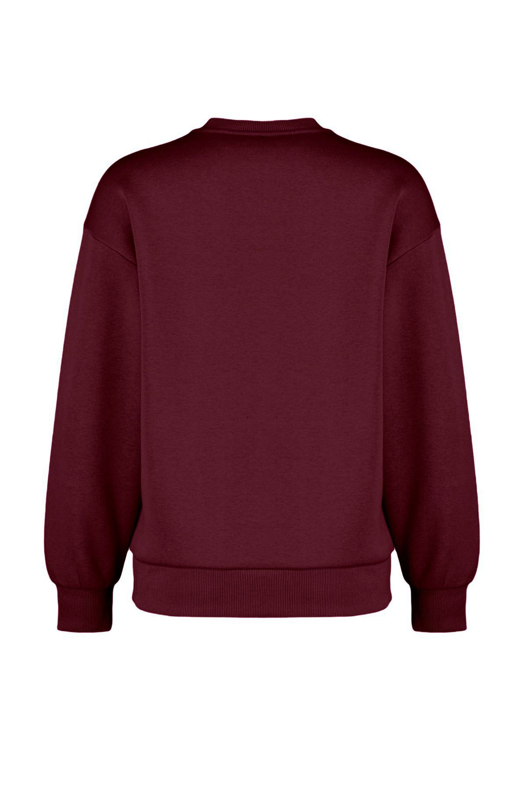 Bordo Kal?n Ici Polarl? Regular/Normal Kal?p Bisiklet Yaka Basic Orme Sweatshirt TWOAW24SW00101