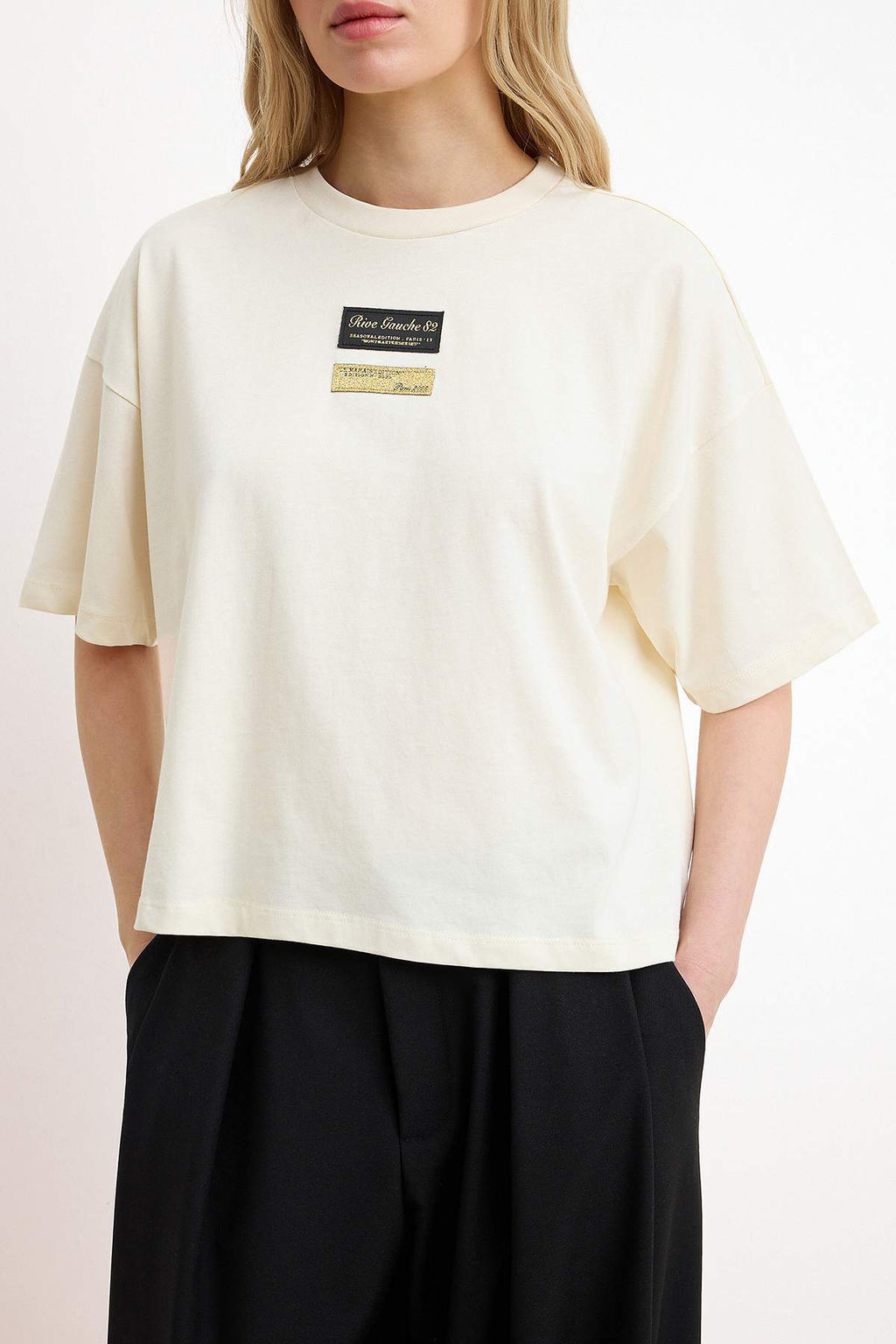 Ekru Boxy K?sa Kollu Tok %100 Pamuk Orme T-Shirt TWOSS26TS00122 - Trendyolmilla фото 3