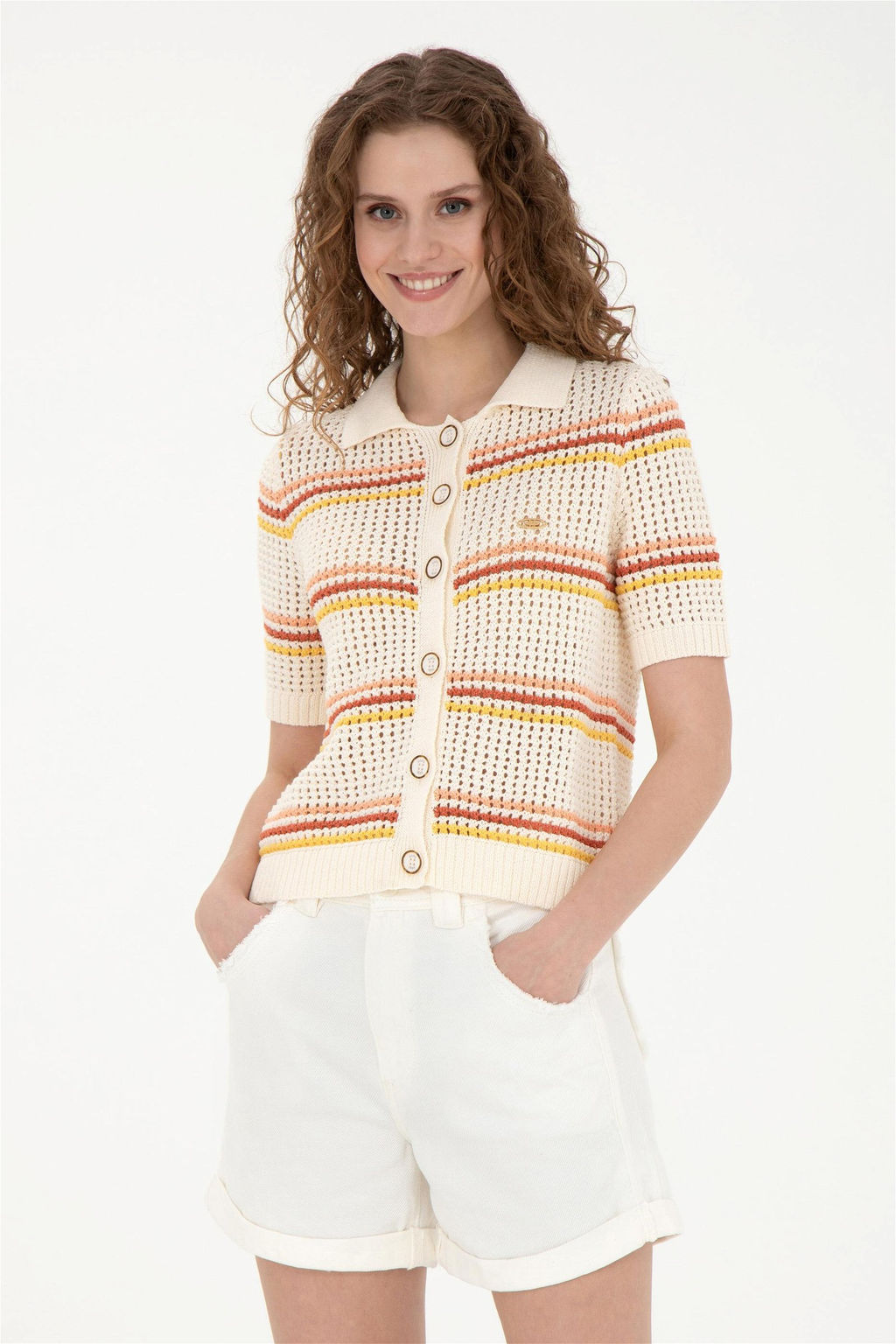 Женский кремовый трикотажный кардиган - U.s. polo assn фото 3