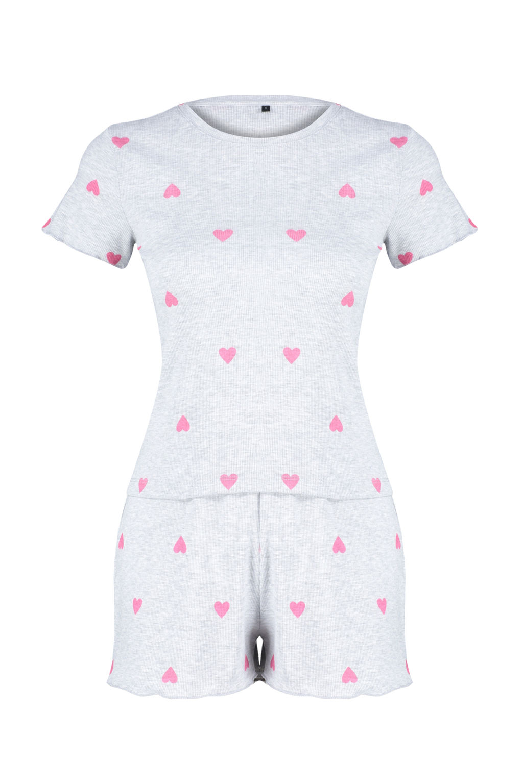 Trendyolmilla Gri Melanj Kalpli Slogan Bask?l? Lastikli Fitilli Sortlu Orme Pijama Tak?m? THMSS24PT00220  фото 12