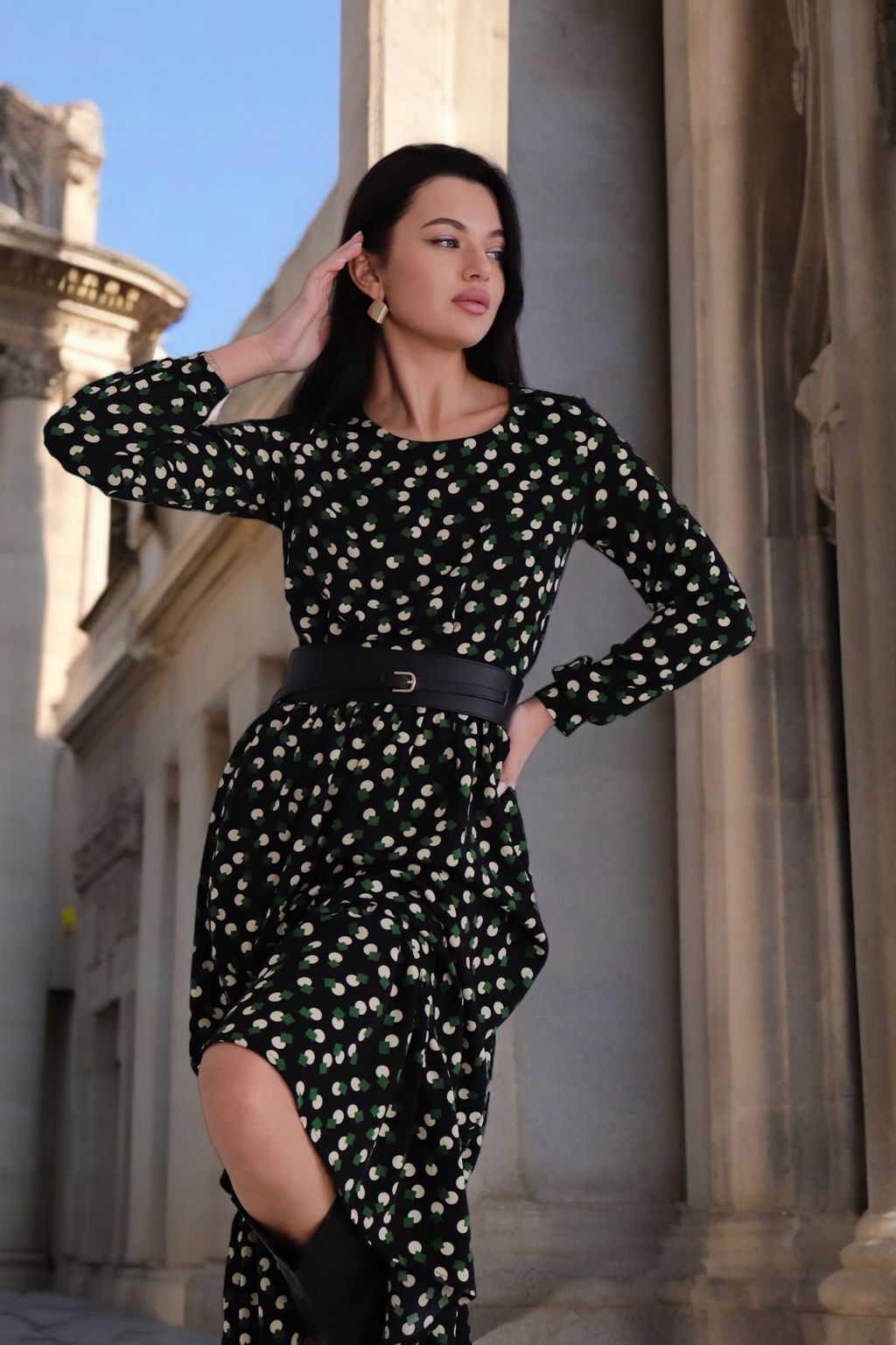 Платье чёрное с принтом длины миди - Martichelli фото 10