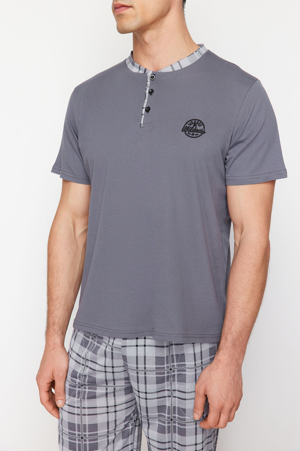 TRENDYOL MAN Antrasit Regular Fit Ekose Orme Pijama Tak?m? TMNSS24PT00037 - Trendyolmilla фото 4