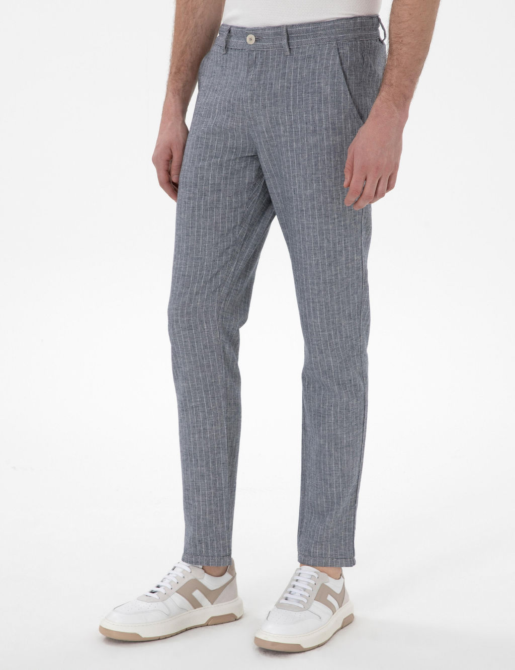 Lacivert Slim Fit Keten Kar___ml_ _izgili Kanvas Pantolon - Pierre cardin фото 2