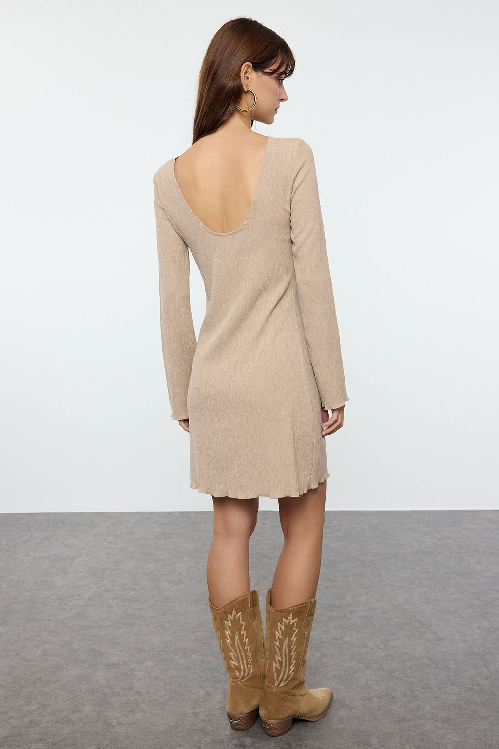 Vizon Duz A-line S?rt Dekolteli Mini Orme Elbise TWOAW25EL00460 - Trendyolmilla фото 5