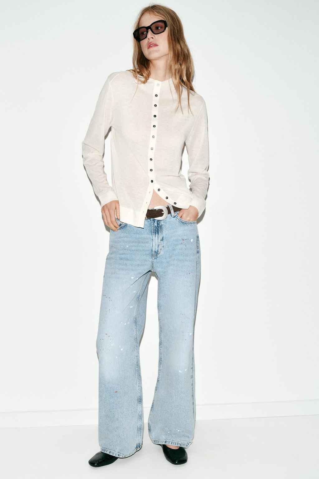 Z1975 LOOSE MID-WAIST PAINT-EFFECT JEANS - Zara фото 10