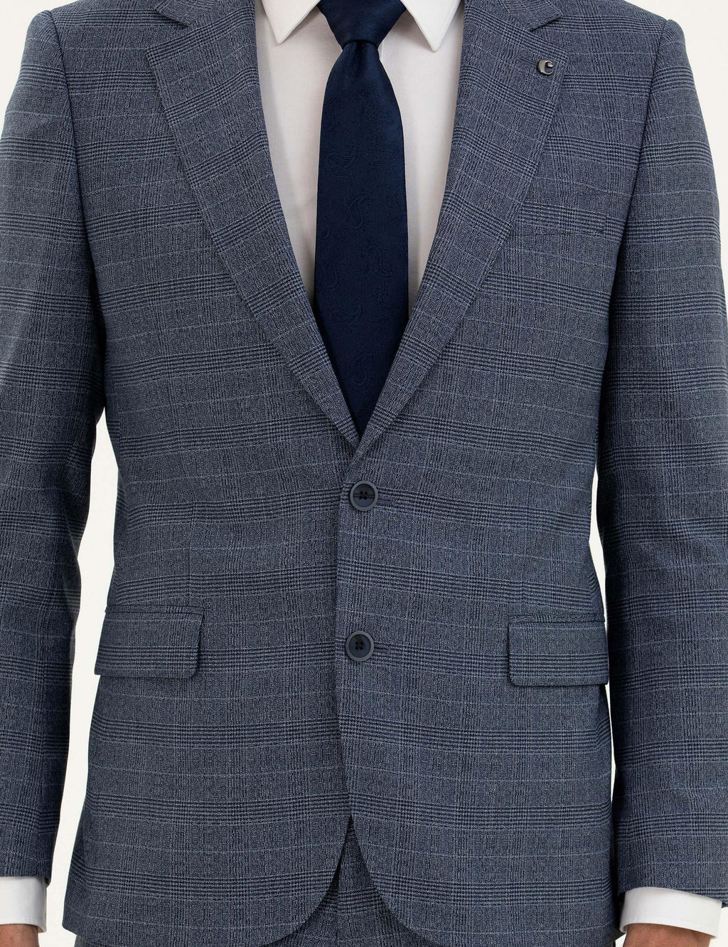 Mavi Slim Fit Kareli Tak_m Elbise
