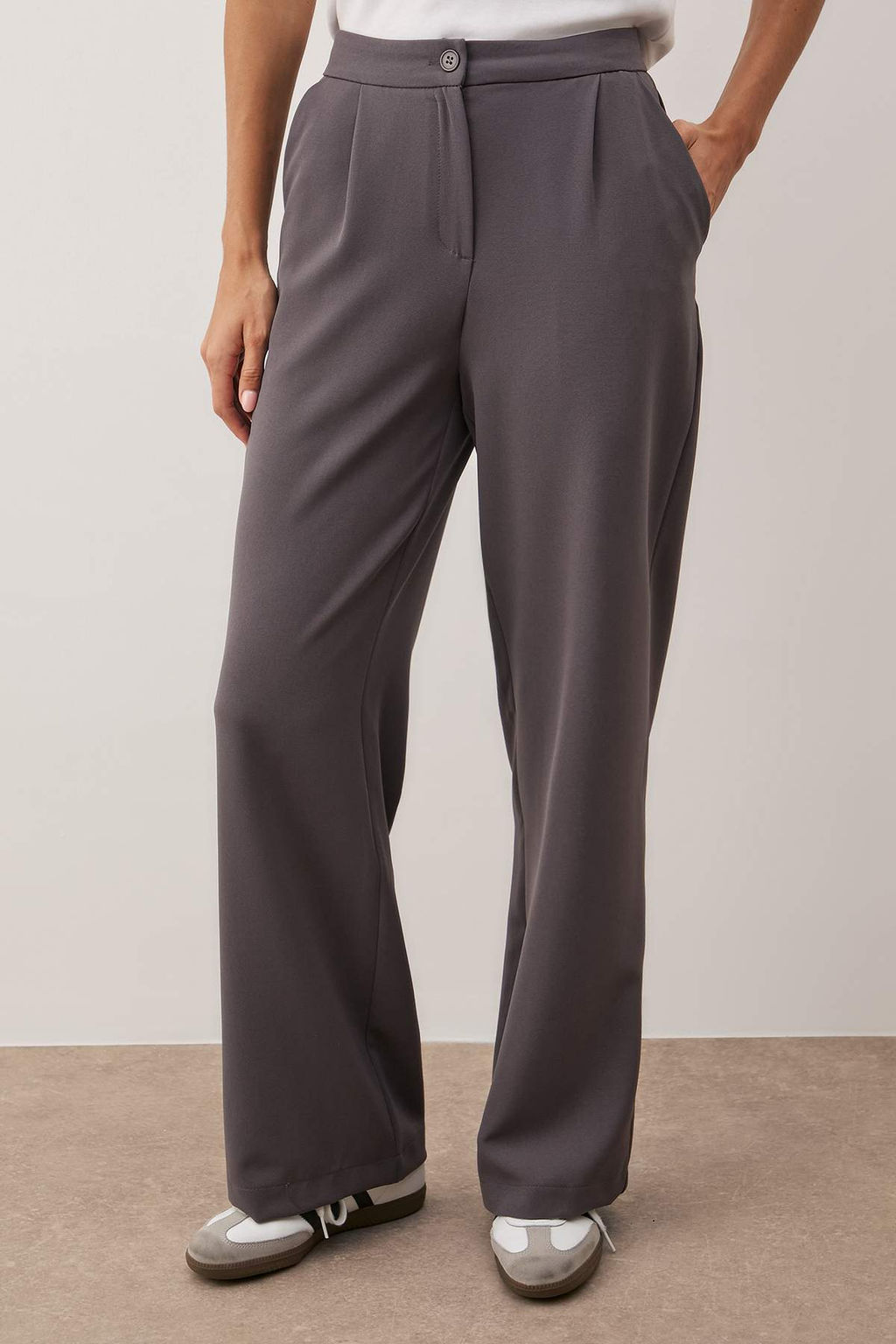 Antrasit Wide Leg/Genis Paca Dokuma Kumas Pantolon TWOAW22PL0139