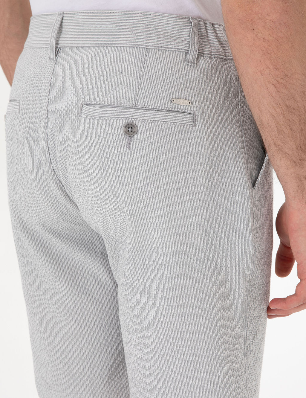 Gri Slim Fit Gofre Beli Lastikli Dokuma _ort