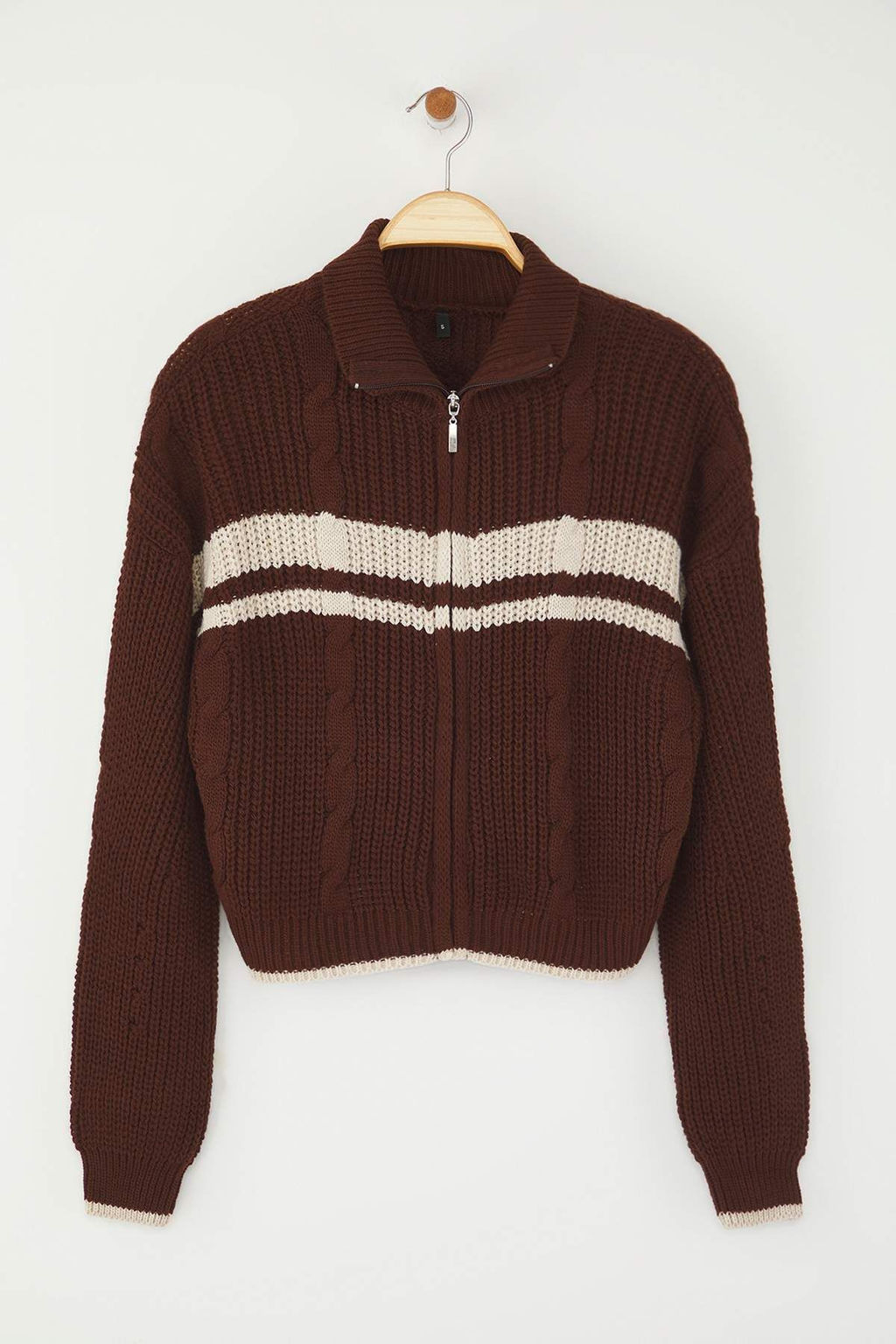 Kahverengi Crop Renk Bloklu Dik Yaka Triko H?rka TWOAW24HI00238