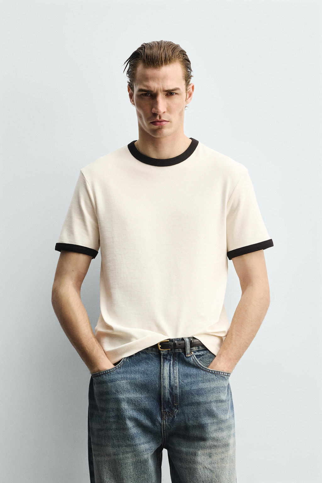 BASIC RIBBED CONTRAST T-SHIRT - Zara фото 2