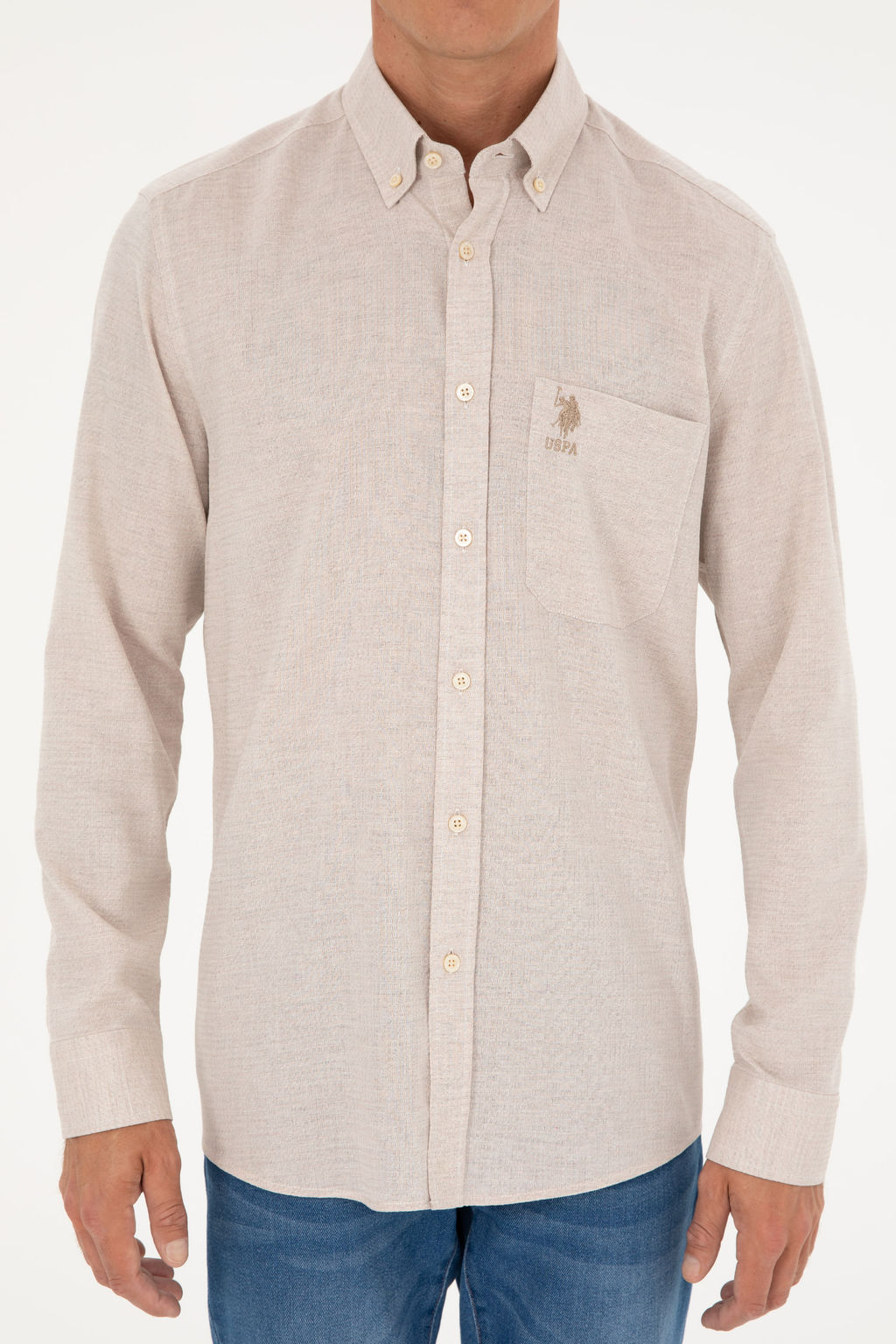 U. S. Polo Assn / Мужская рубашка с длинным рукавом цвета экрю - U.s. polo assn фото 13