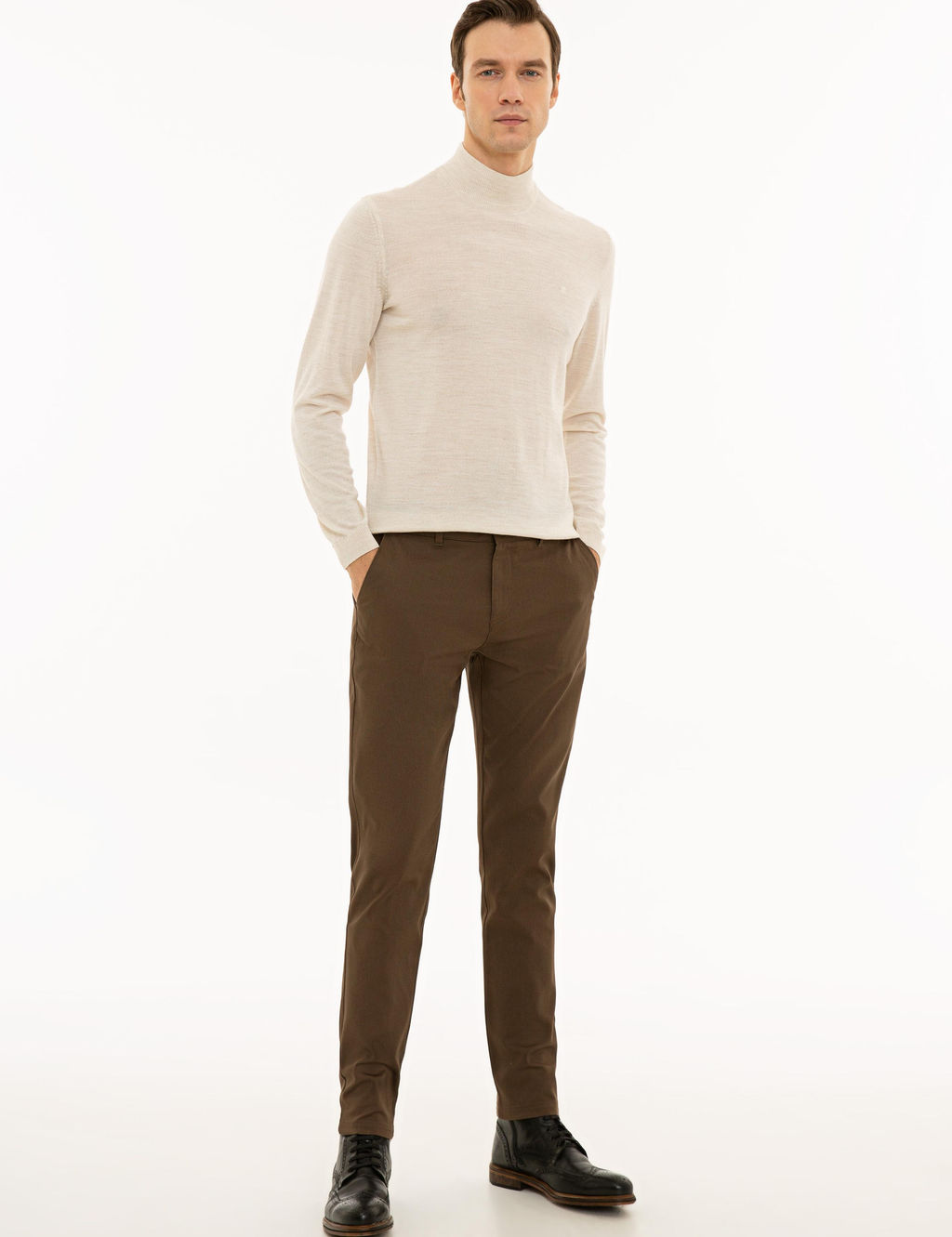 Bej Slim Fit Yar_m Bal_k__ Basic Triko Kazak