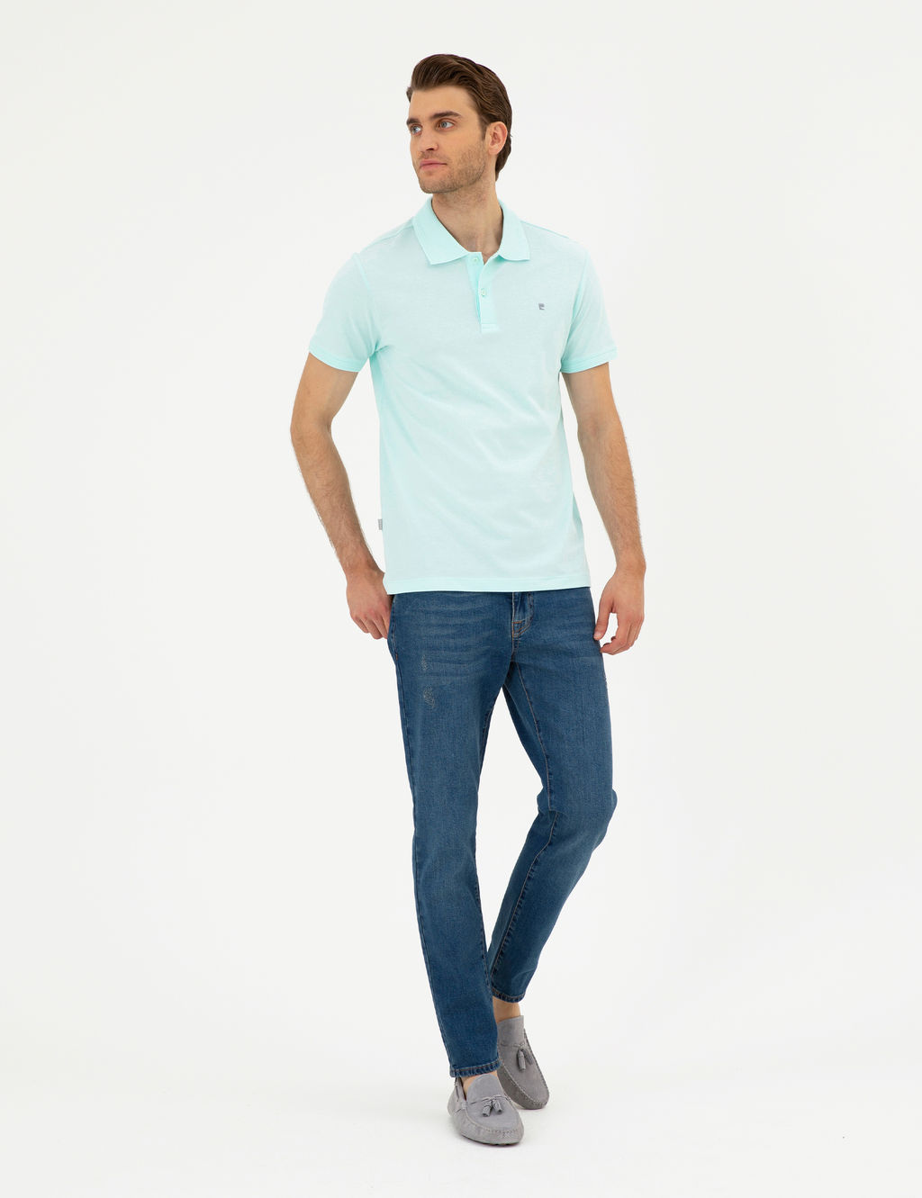 Su Ye_ili Slim Fit %100 Pamuk Polo Yaka Basic Ti__rt