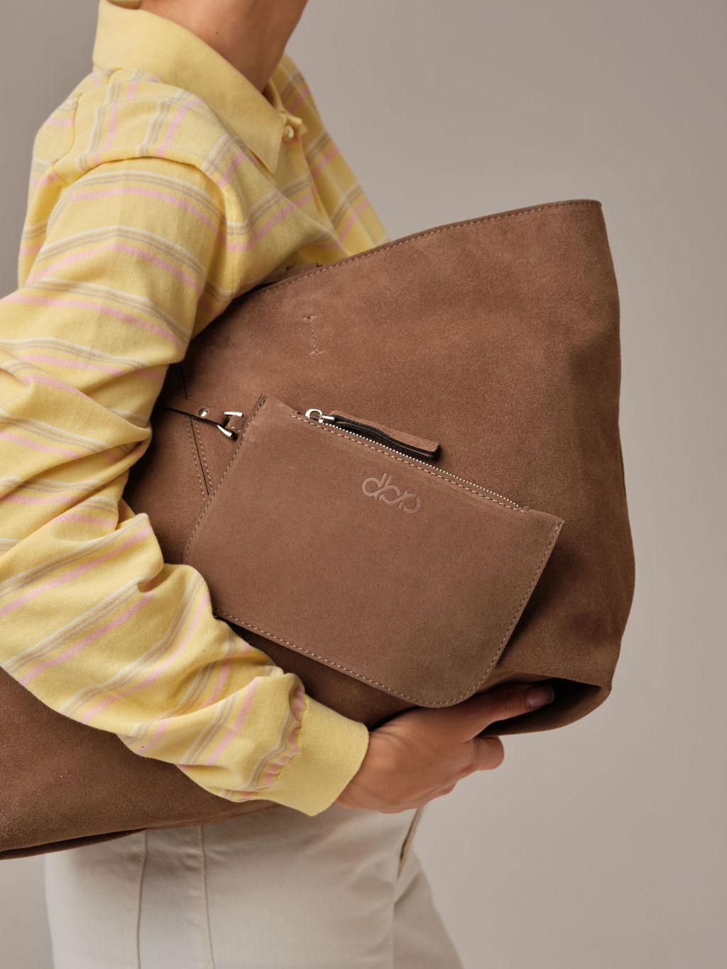 Замшевая сумка шоппер Texas DBR 31390 серо-коричневый  фото 10