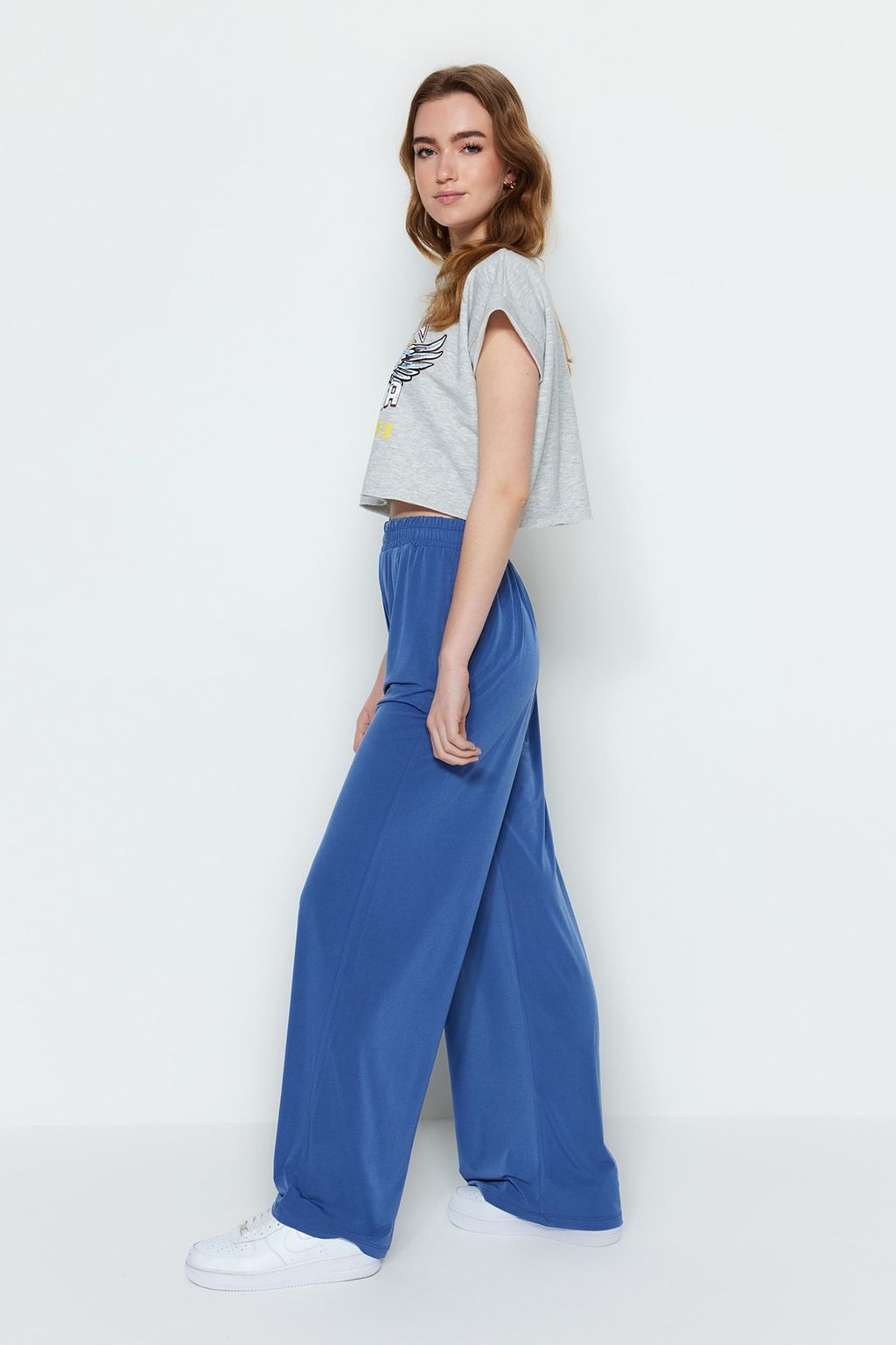 TRENDYOLMILLA Siyah Wide Leg/Rahat Kesim Yuksek Bel Esnek Orme Pantolon TWOSS23PL00129  фото 2