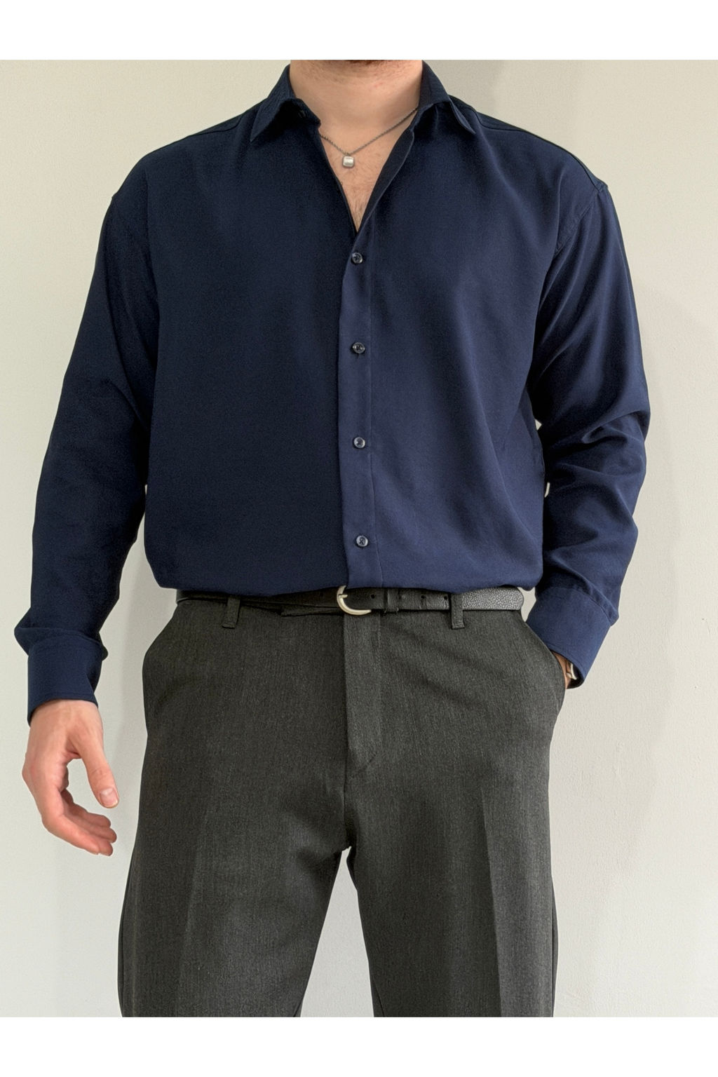 Lacivert Regular Fit Mevsimlik Erkek Gomlek TMNSS26GO00005