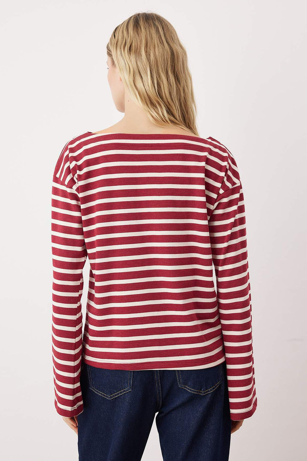 Bordo Kal?n Pamuklu Cizgili Regular/Normal Kal?p OrmeT-Shirt TWOAW26TS00001