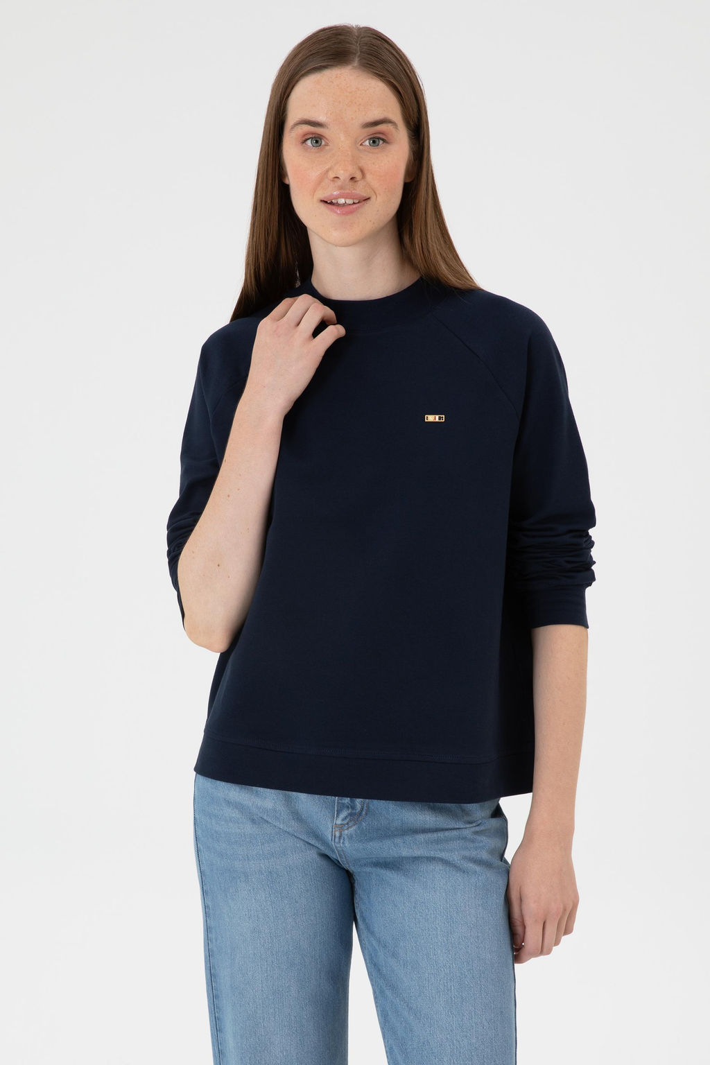 Kad_n Lacivert Regular Bisiklet Yaka Basic Sweatsh_rt