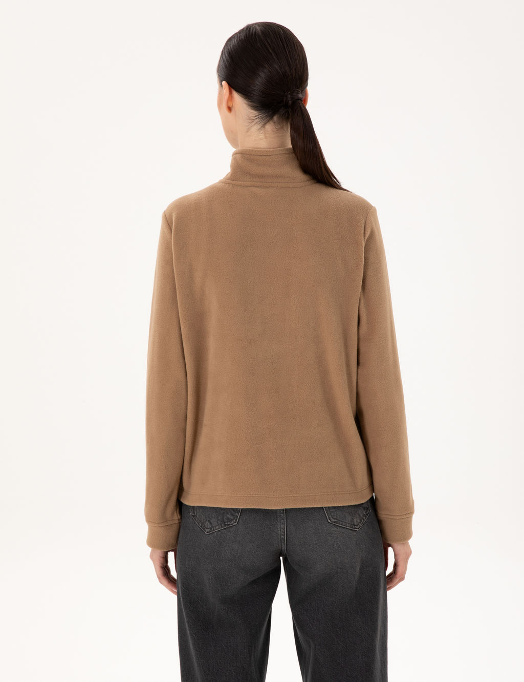 Camel Comfort Fit Fermuarl_ Polar Sweatshirt