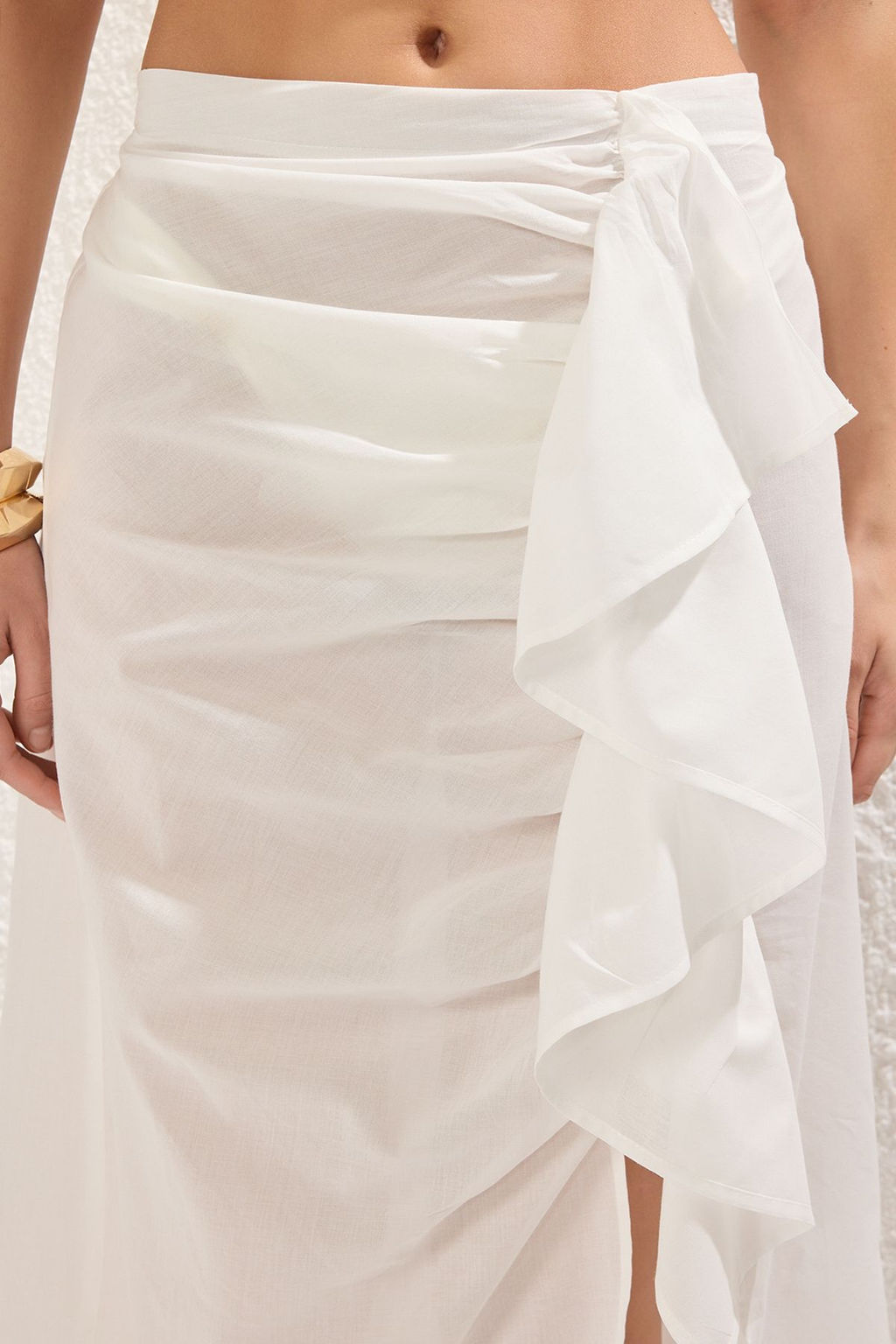 TRENDYOLMILLA Ekru Midi Dokuma F?rf?rl? %100 Pamuk Plaj Etek TBESS25ET00010 фото 4