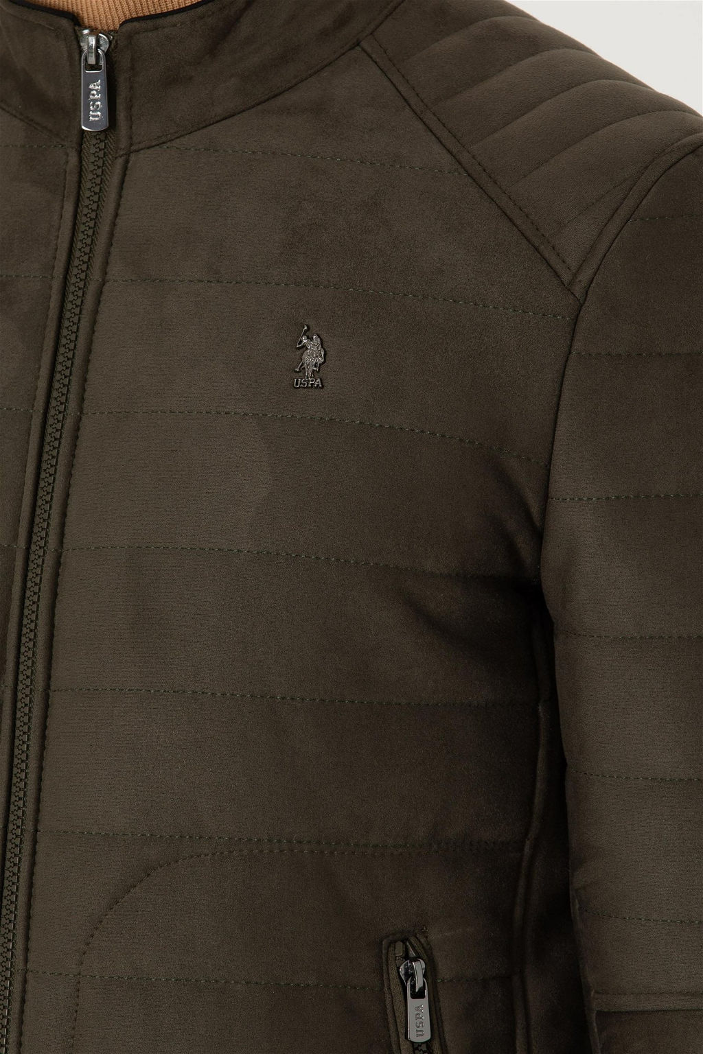 U. S. Polo Assn / Мужская кожаная куртка цвета хаки - U.s. polo assn фото 7