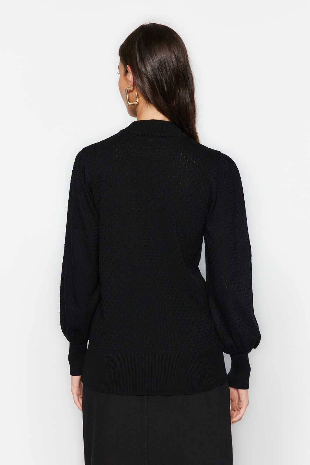 Siyah Dik Yaka Triko Kazak TWOAW21KZ0817 - Trendyolmilla фото 4