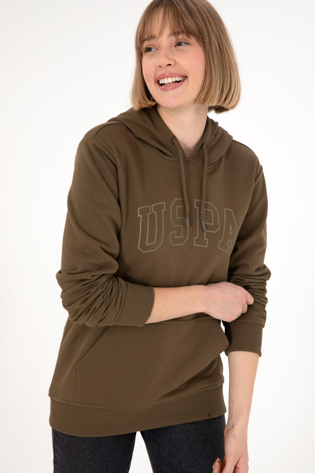 Erkek Regular Fit Kap__onlu Haki Basic Sweatshirt