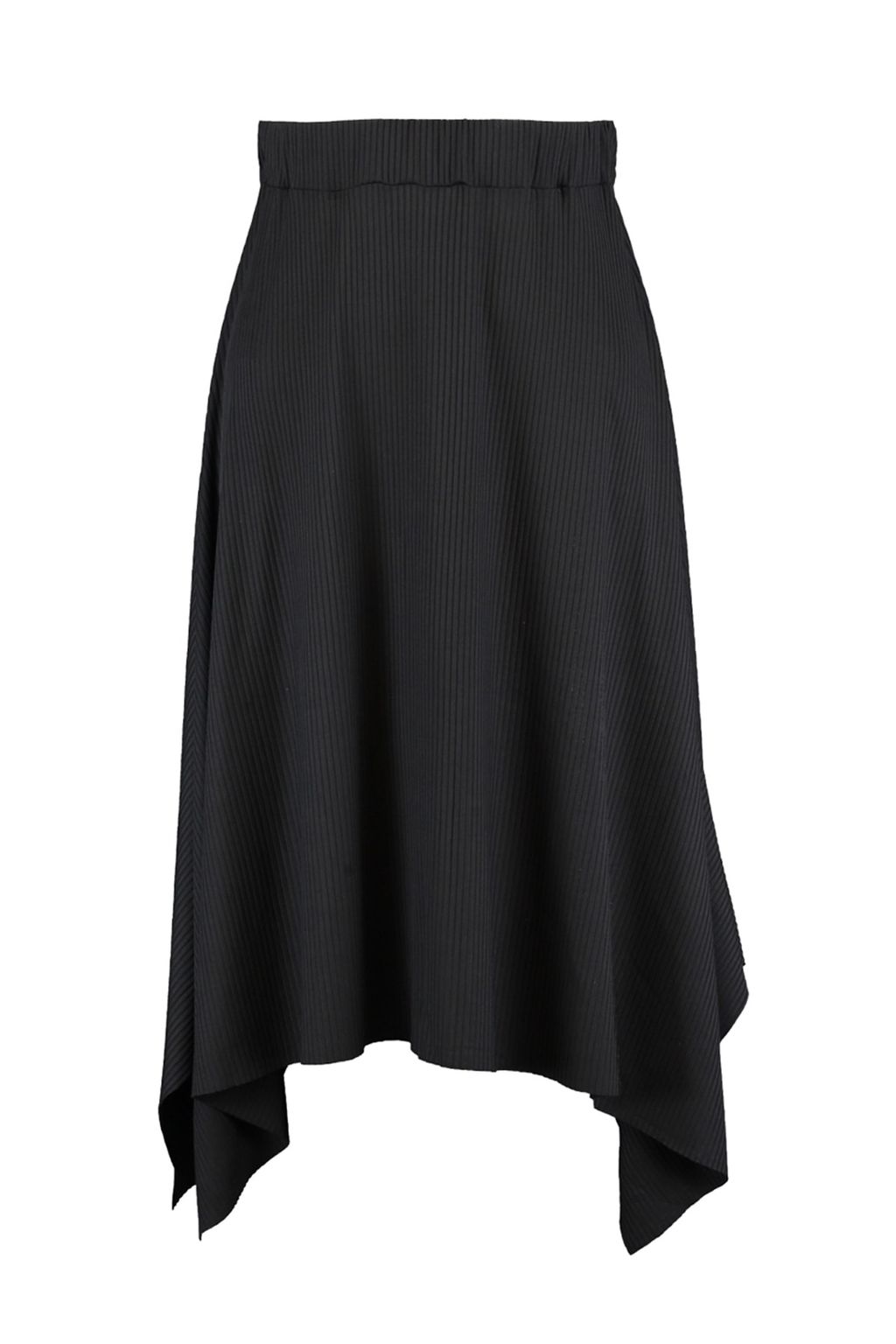 Siyah Volanl? Asimetrik Yuksek Bel Midi Esnek Orme Etek TWOAW20ET0440