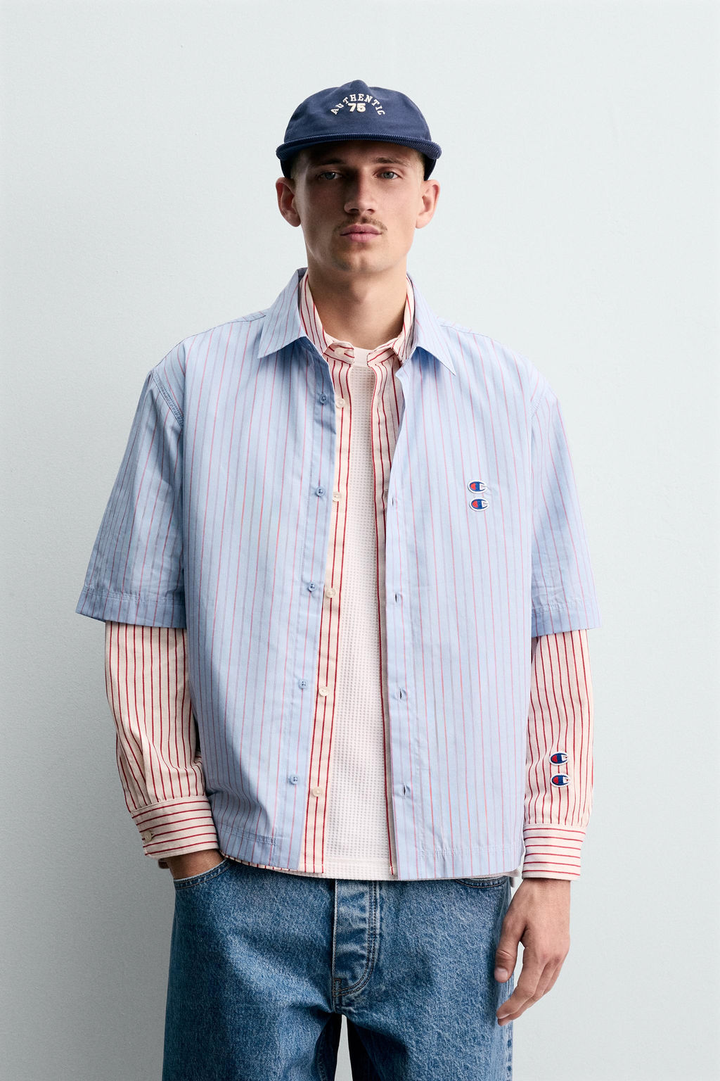 STRIPED SHIRT WITH PATCHES CHAMPION ® X ZARA  фото 2