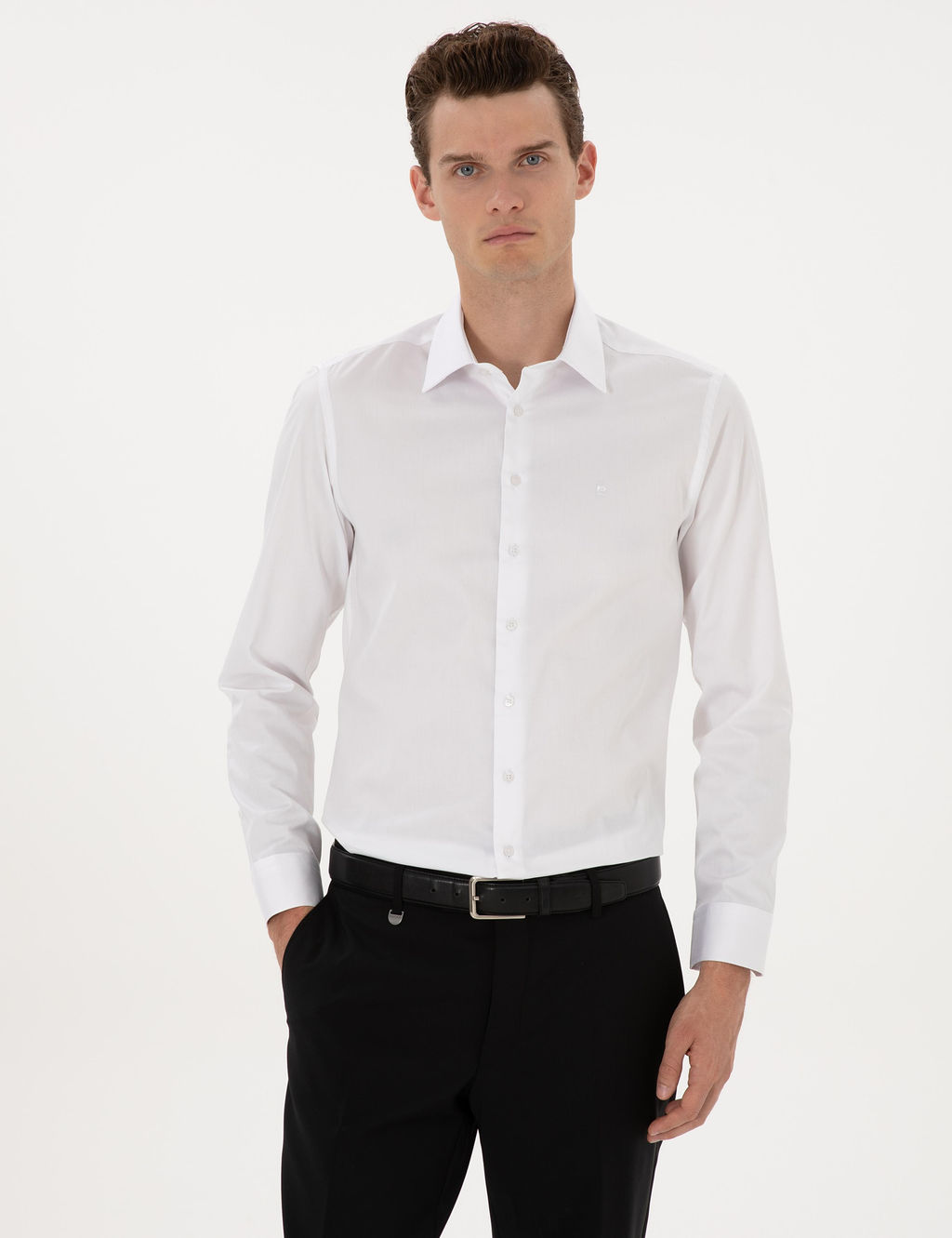 Beyaz Slim Fit Uzun Kollu Basic G_mlek