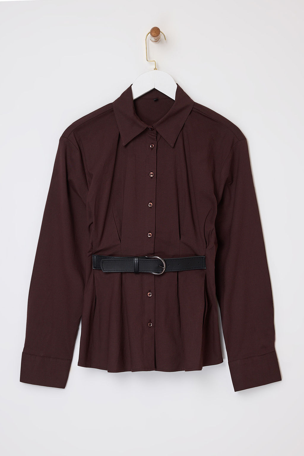 Beyaz Suni Deri Kemer Detayl? Pileli Gomlek TWOSS26GO00011