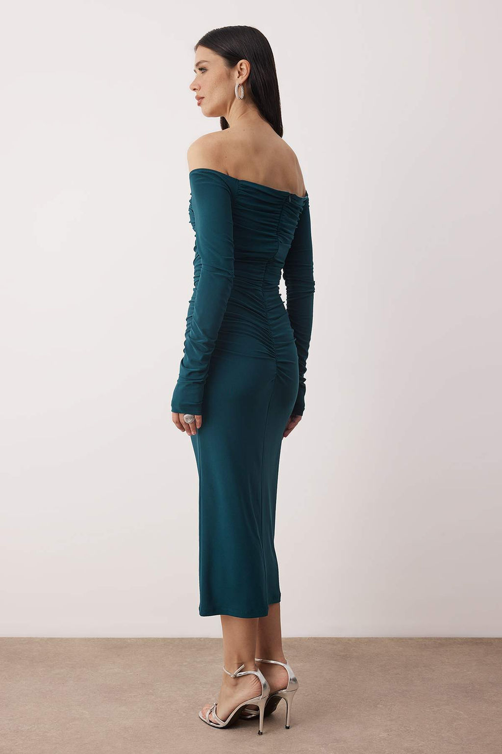 TRENDYOLMILLA Kahverengi Vucuda Oturan Carmen Yaka Orme Elbise TPRAW25EL00073  фото 13