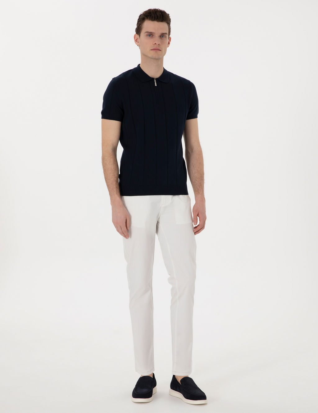 Ekru Slim Fit Beli Lastikli Kanvas Pantolon