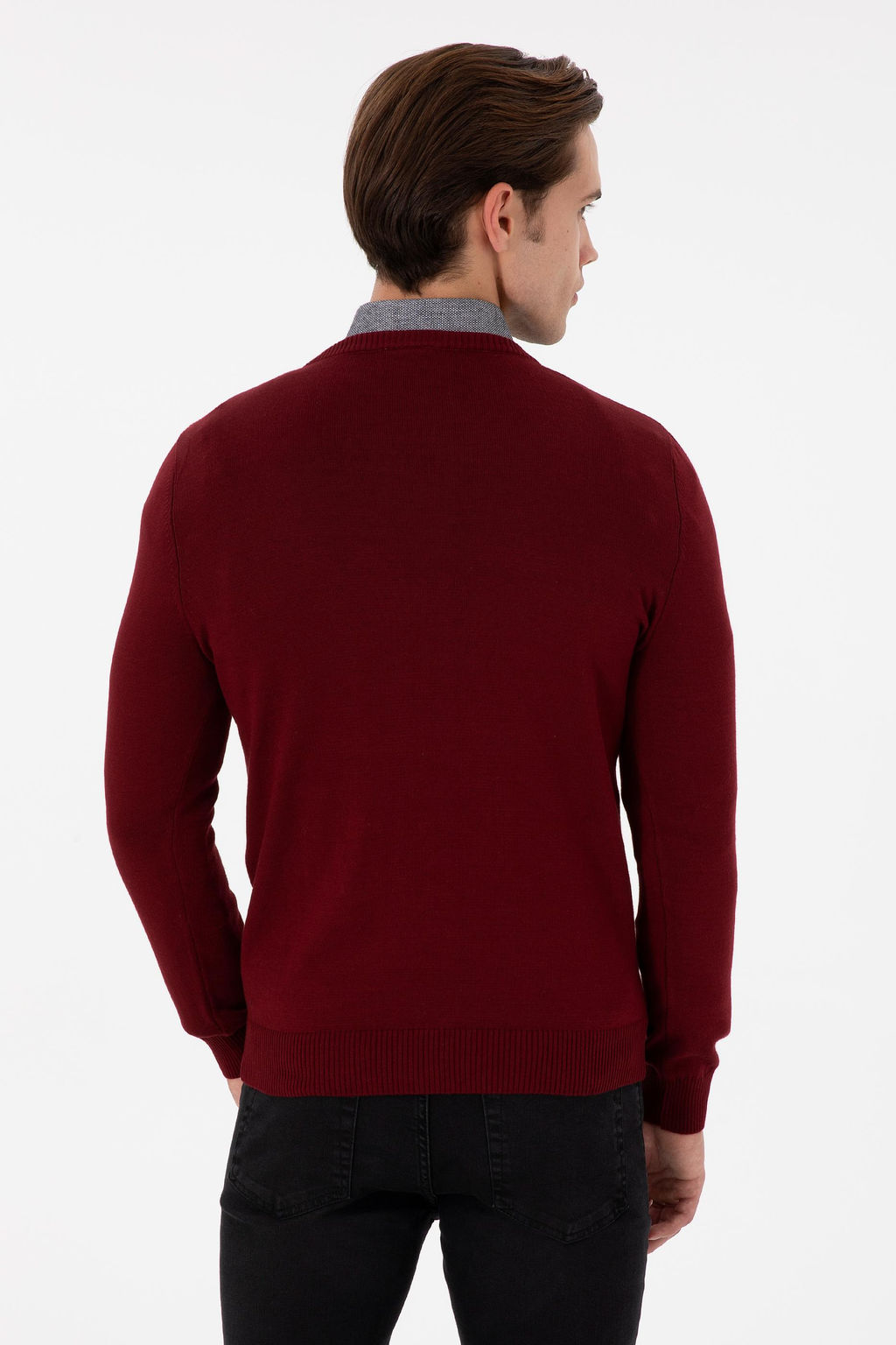 Erkek Slim Fit V Yaka Bordo Basic Kazak - U.s. polo assn фото 5