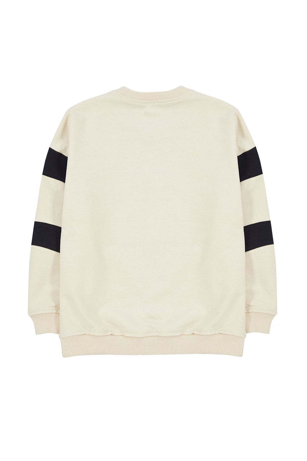 Bej Erkek Cocuk Mevsimlik-Ince Renk Bloklu Pamuklu Bisiklet Yaka Orme Sweatshirt TKDAW25SW00005