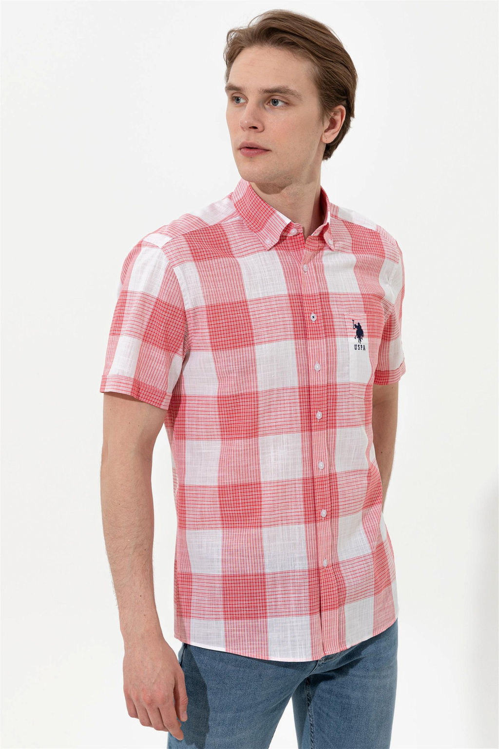 Мужская красная рубашка с коротким рукавом - U.s. polo assn фото 7