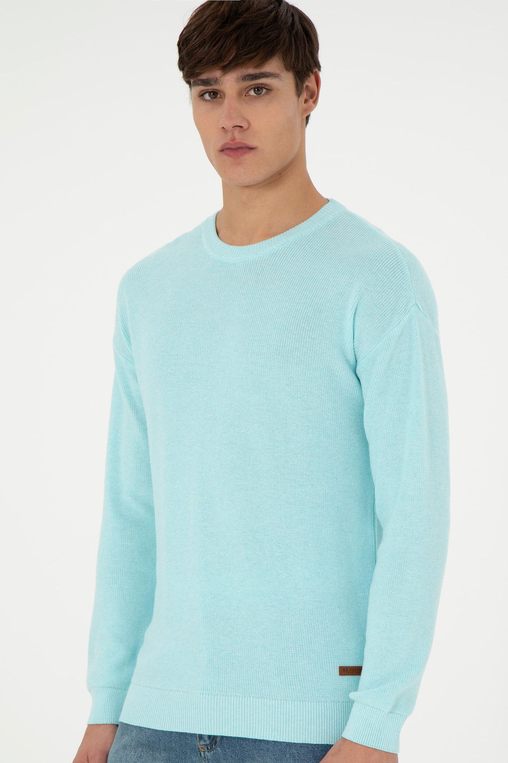 Erkek Regular Fit Bisiklet Yaka A__k Mavi Melanj Basic Kazak - U.s. polo assn фото 3