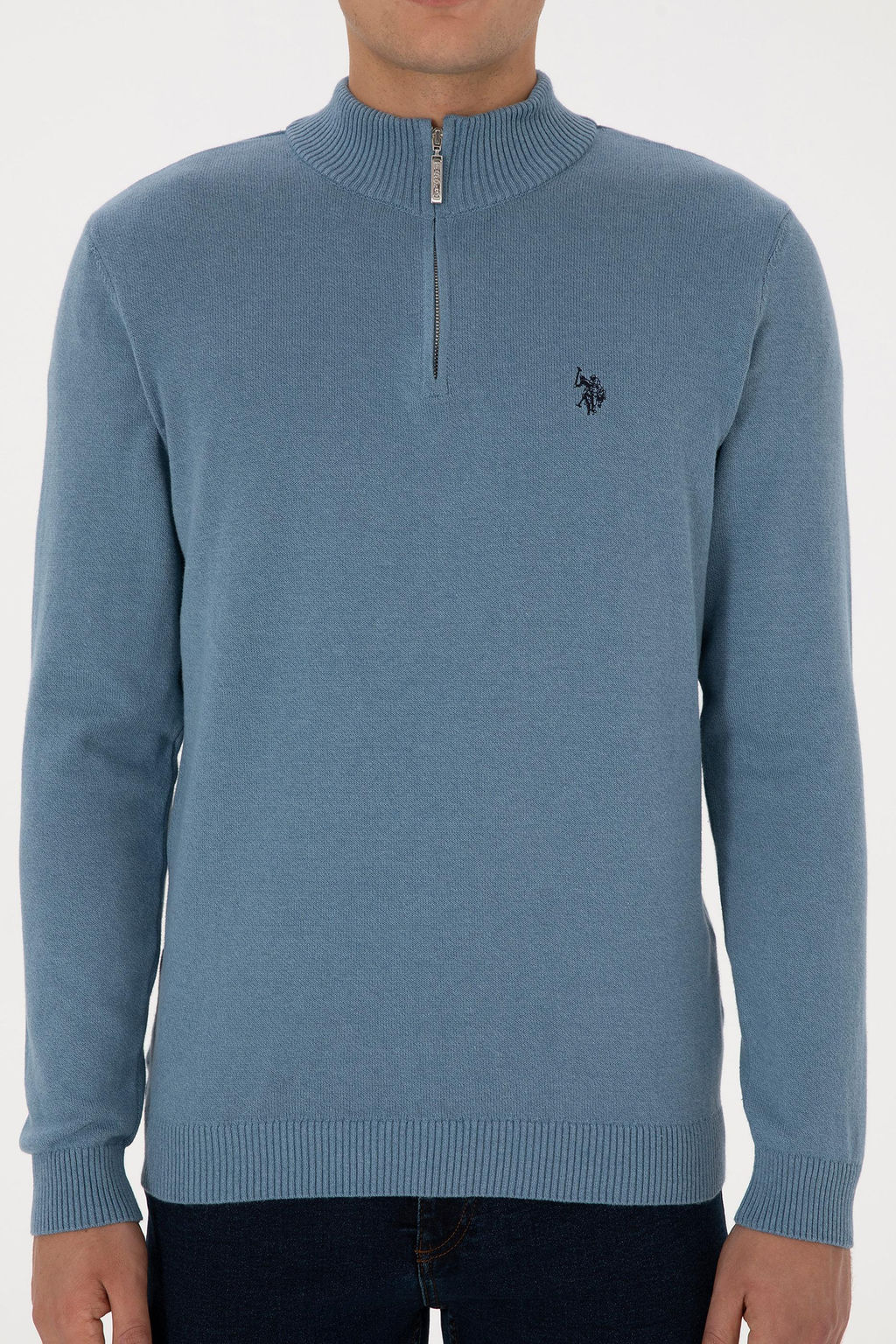 Erkek Slim Fit Yar_m Fermuarl_ Mavi Basic Kazak - U.s. polo assn фото 6