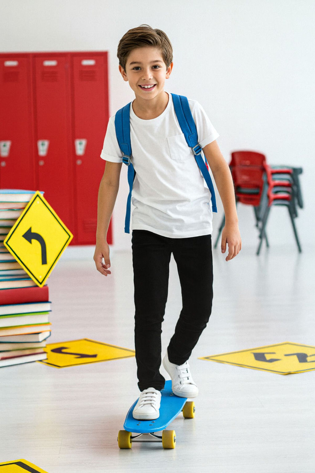 Siyah 100% Pamuk Beli Lastikli Duz/Basic Dokuma Erkek Cocuk Okul Pantolonu TKDAW26PL00002