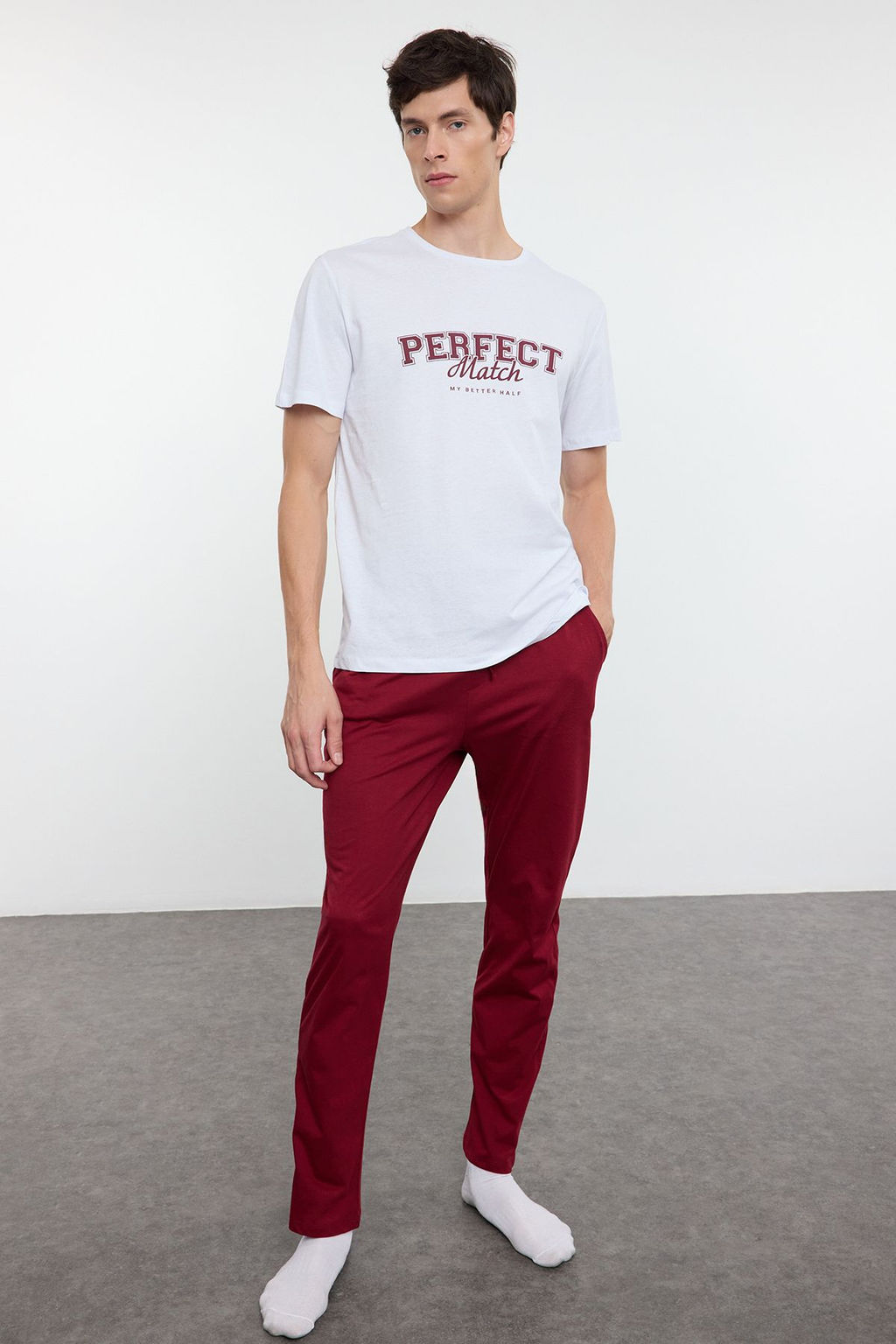 TRENDYOL MAN Ekru - Bordo Regular Fit Orme Couple/Cift %100 Pamuklu Pijama Tak?m? TMNAW25PT00047 - Trendyolmilla фото 2