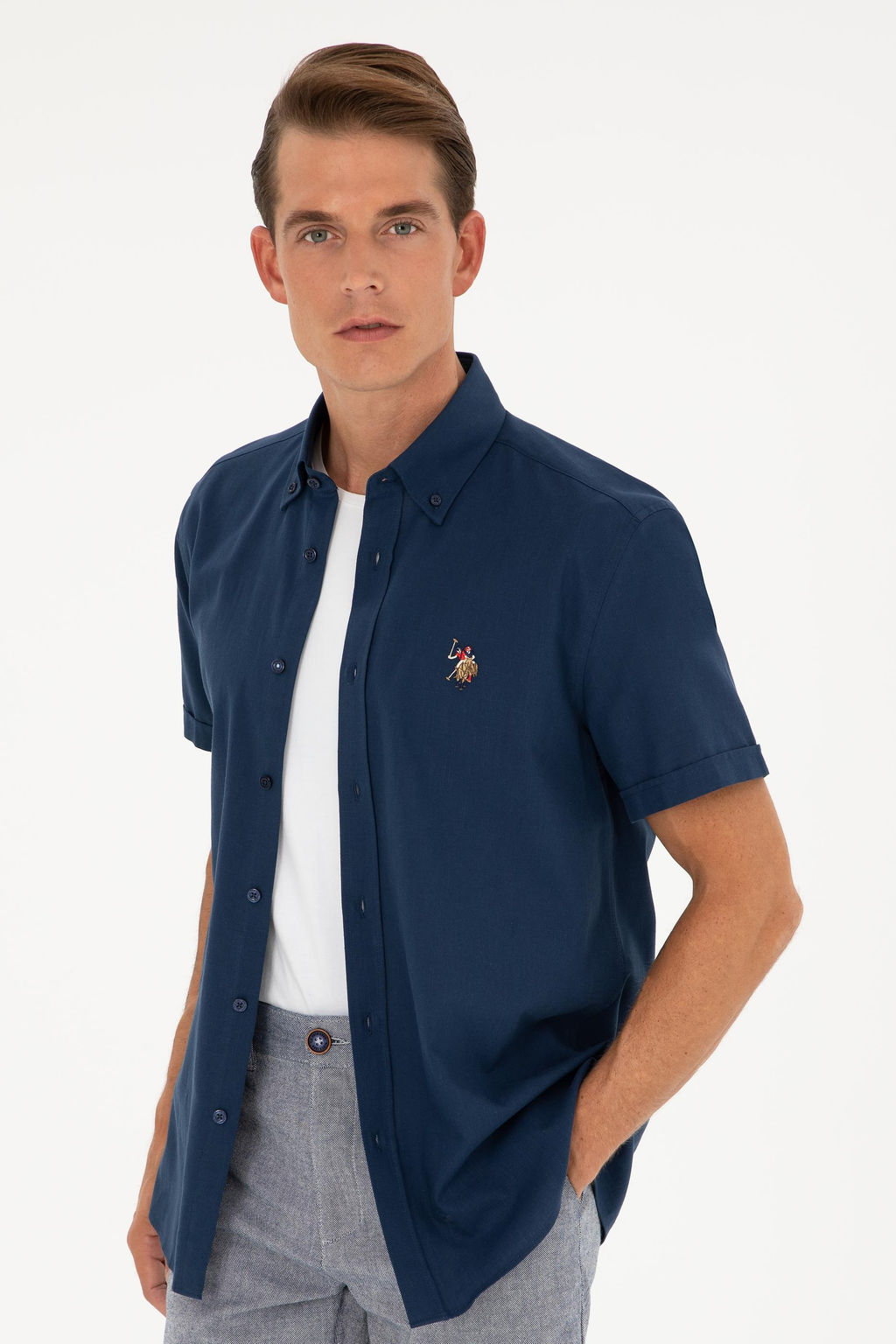 U. S. Polo Assn / Мужская темно-синяя рубашка с коротким рукавом