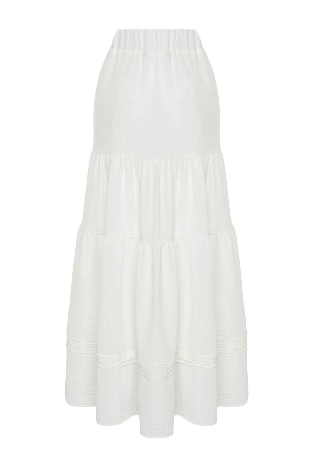 Ekru Etek Ucu Dantel Detayl? Keten Gorunumlu Klos Maxi Dokuma Etek TWOSS24ET00170