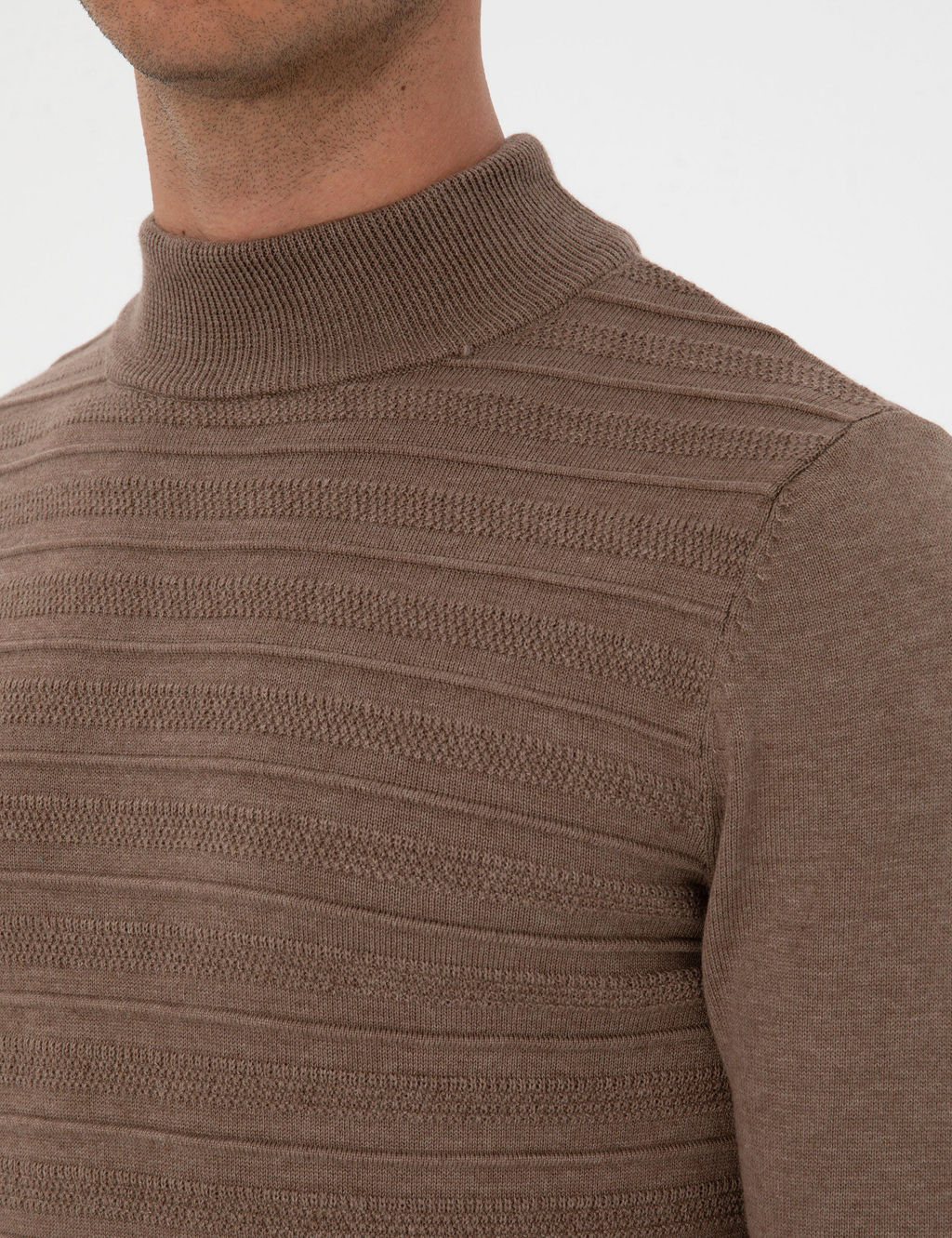 Vizon Melanj Slim Fit _eyrek Yaka Triko Kazak