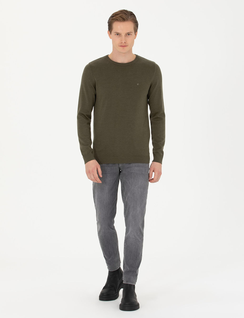 Базовый свитер приталенного кроя цвета хаки - Cacharel фото 4