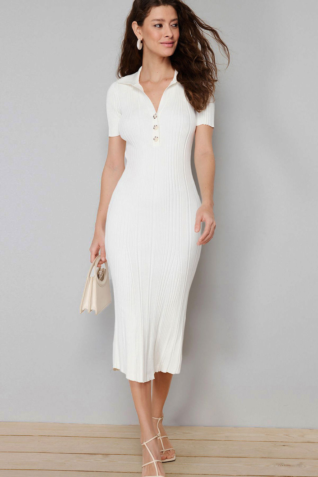 TRENDYOLMILLA Lacivert Maxi Triko Polo Yaka Elbise TWOSS24EL00282 фото 34