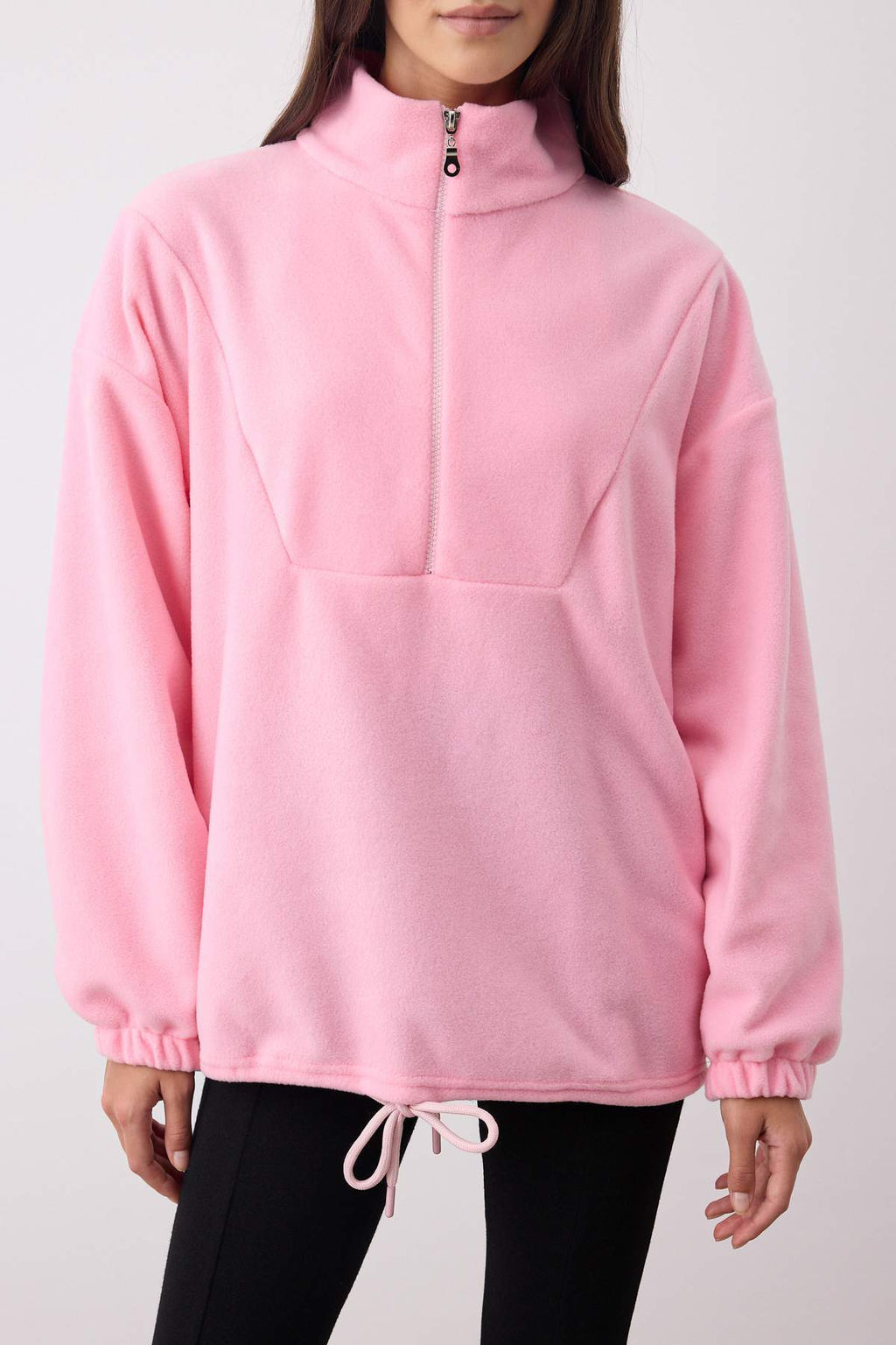 Ac?k Pembe Fermuar Detayl? Polar Orme Sweatshirt TWOAW21SW0758