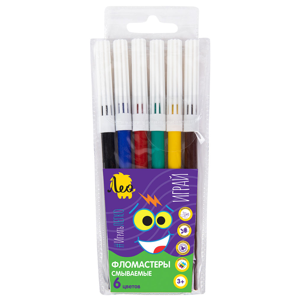 Лео Играй Фломастеры смываемые LPFPW-06 6 цв