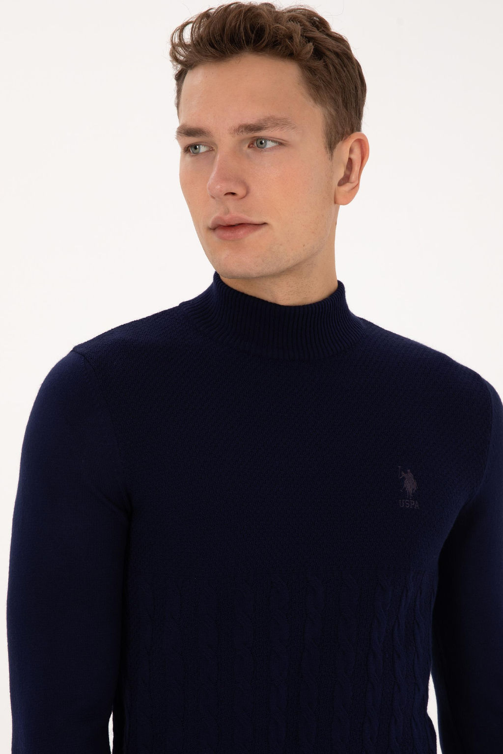 Erkek Slim Fit Yar_m Bal_k__ Yaka Lacivert Kazak - U.s. polo assn фото 2